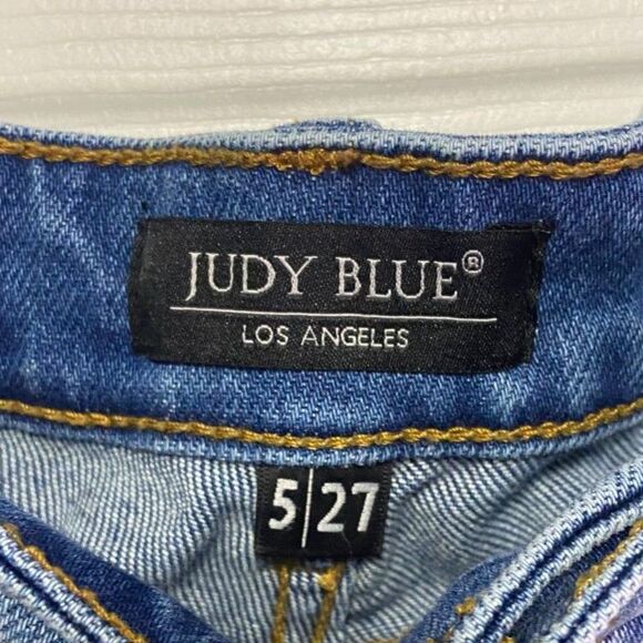 Judy Blue Jeans Women's Sz 27 Blue Boyfriend Fit Distressed Ripped Denim - Picture 9 of 13